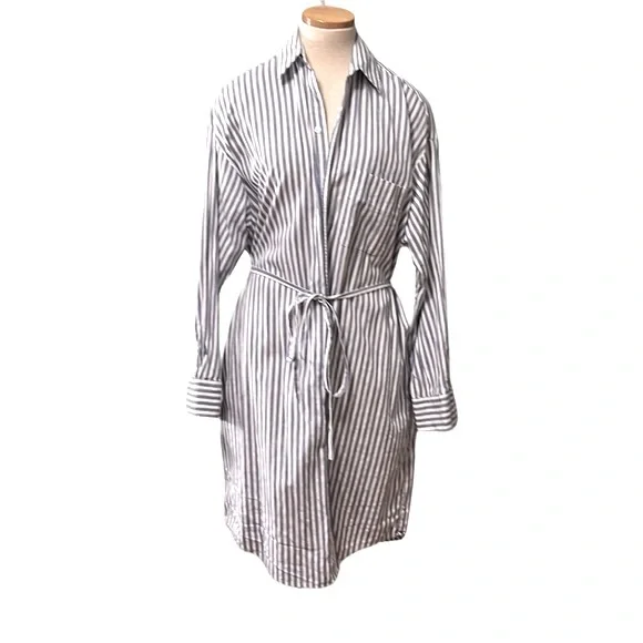 Vince Striped Belted Midi Shirt Dress, Blue/White, XL - Picture 3 of 13